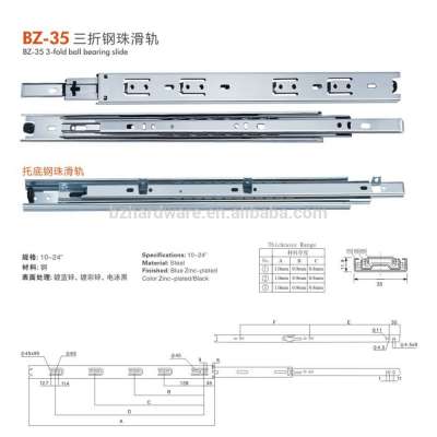 35mm 3-fold full extension blue zinc plated ball bearing drawer slide