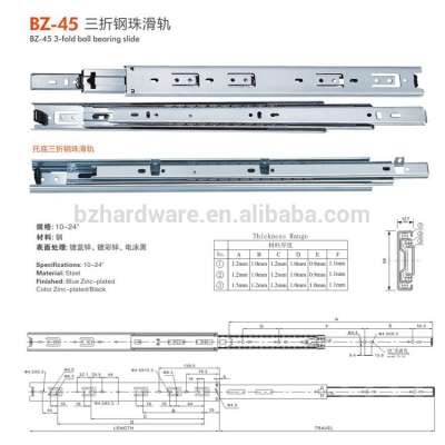 45mm 3-fold full extension telescopic channel ball bearing drawer slide